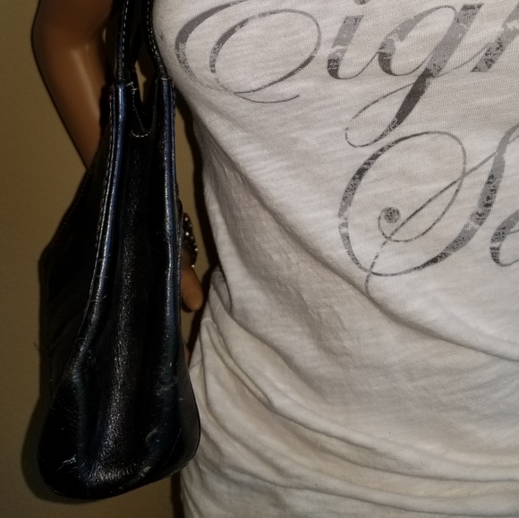 FOSSIL Black Leather Shoulder Bag Purse - Picture 3 of 14